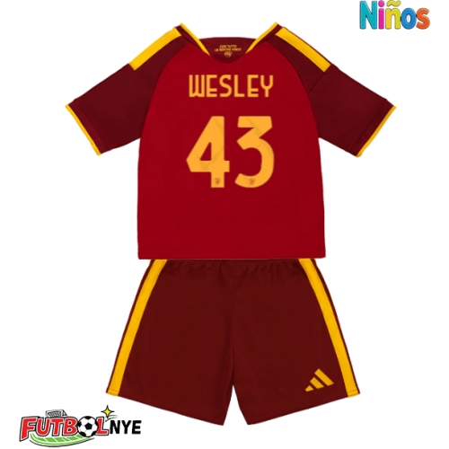 Camiseta AS Roma Wesley Franca #43 Primera Equipación para niños 2026-27 manga corta (+ pantalones cortos)